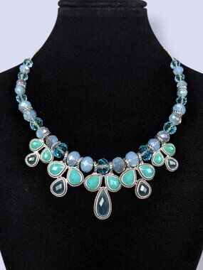 Napier Blue Crystal Bib Statement Necklace